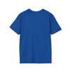 Back view of blue Being a Mother Softstyle T-Shirt showcasing simple elegant design and high-quality fabric.