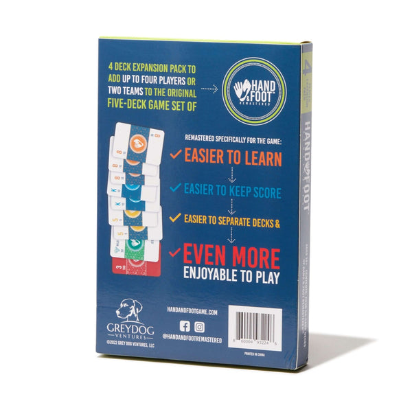 Hand & Foot Remastered 4 Deck Expansion Pack for up to 8 players, designed for easier gameplay and scoring.