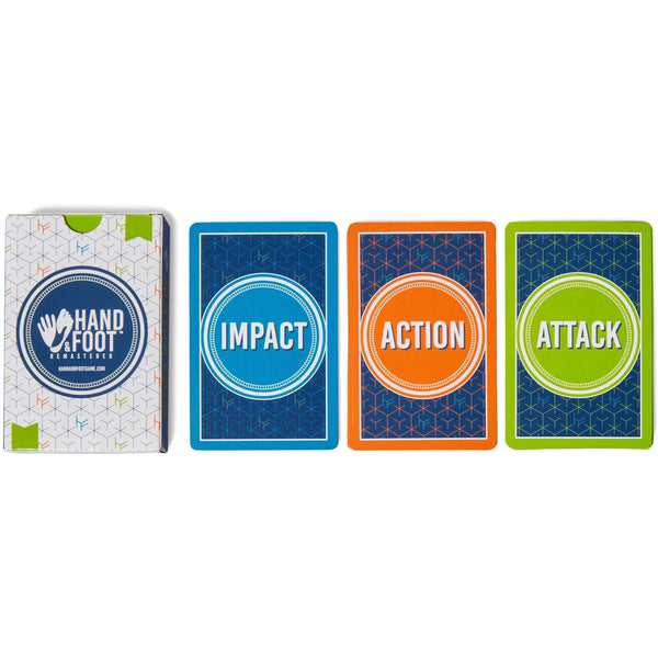 Hand & Foot Remastered Action Pack cards including Impact, Action, and Attack for exciting gameplay.