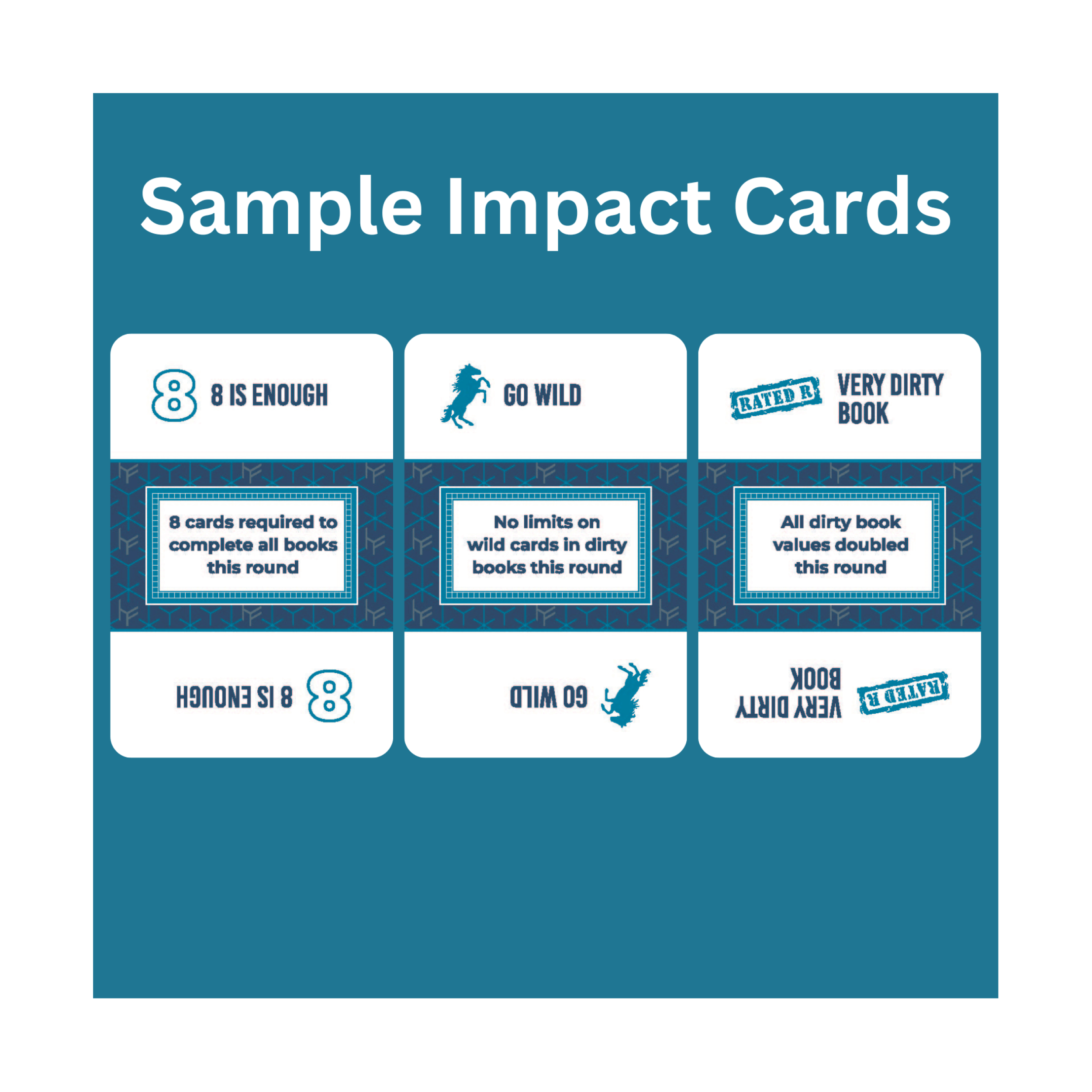 Sample Impact Cards featuring new game rules for Hand & Foot Remastered Action Pack.