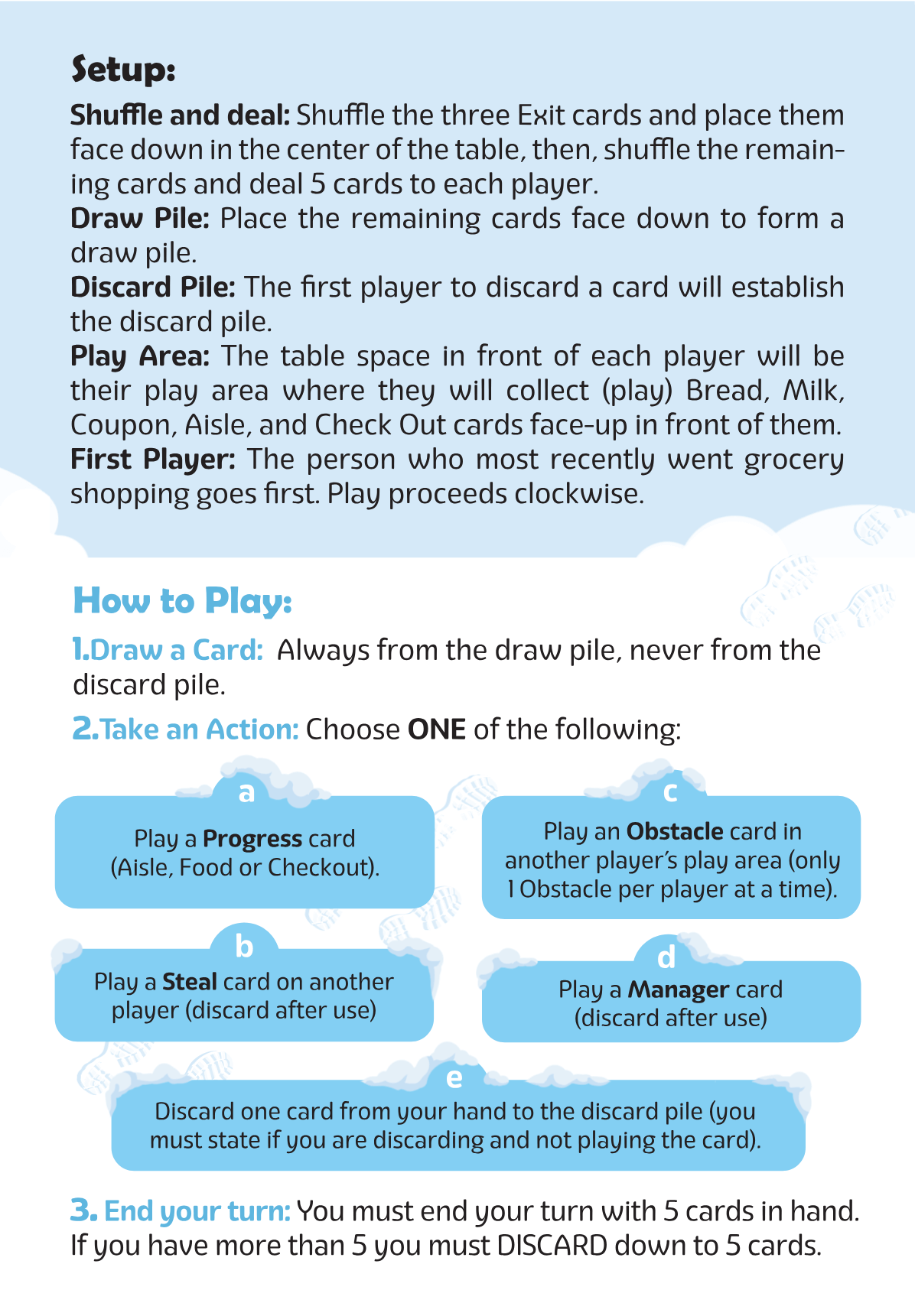 Bread & Milk Family Card Game - Ages 8+ setup and rules overview for players.