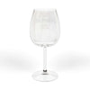 Being a Mother hand and foot wine glass with etched text highlighting motherhood on transparent glass.