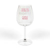 Wine glass with "Being a Mother" and "Hand & Foot" text, suitable for gifts. Clear glass design, perfect for wine lovers.