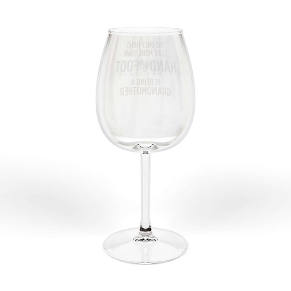 "Being a Grandmother" 12 oz hand and foot wine glass with elegant design, perfect for game night and wine lovers.