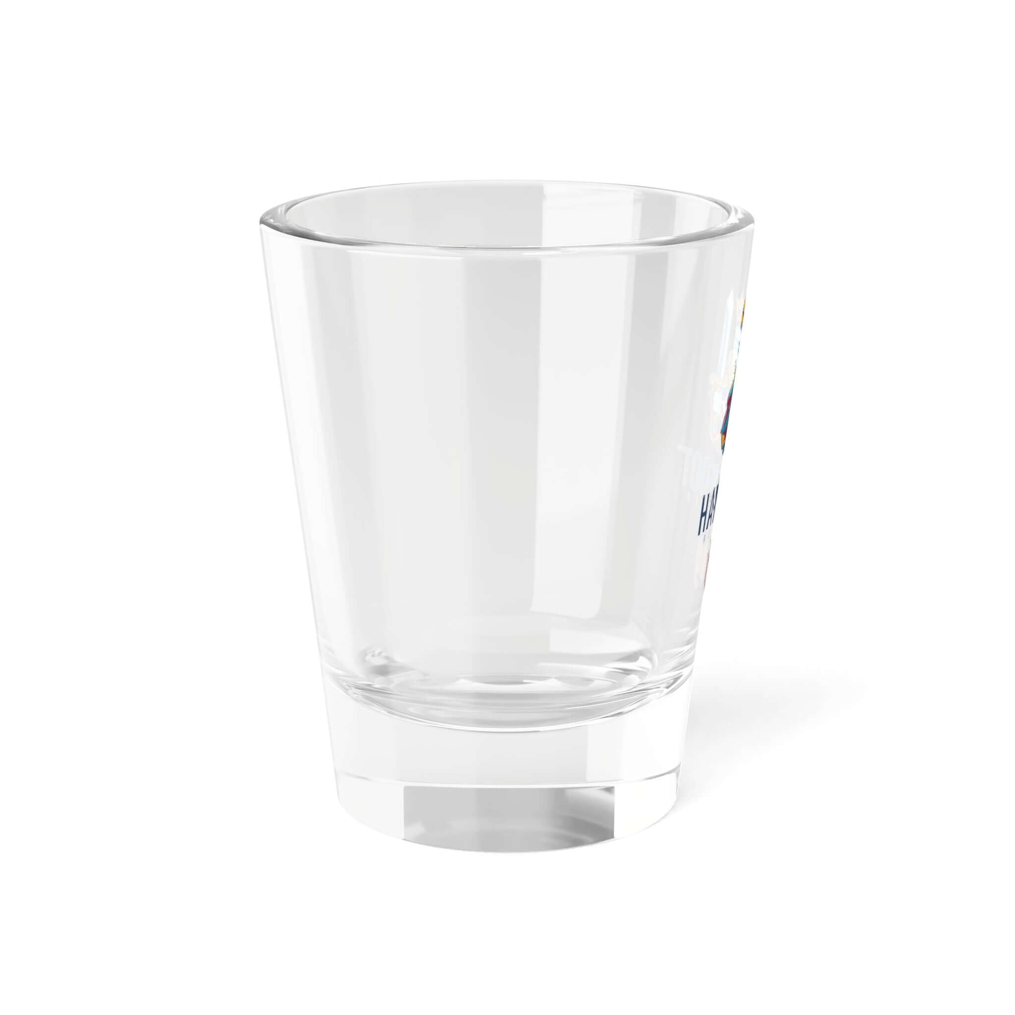 Clear glass Hand & Foot King shot glass with a vibrant, playful design, perfect for parties and special occasions.