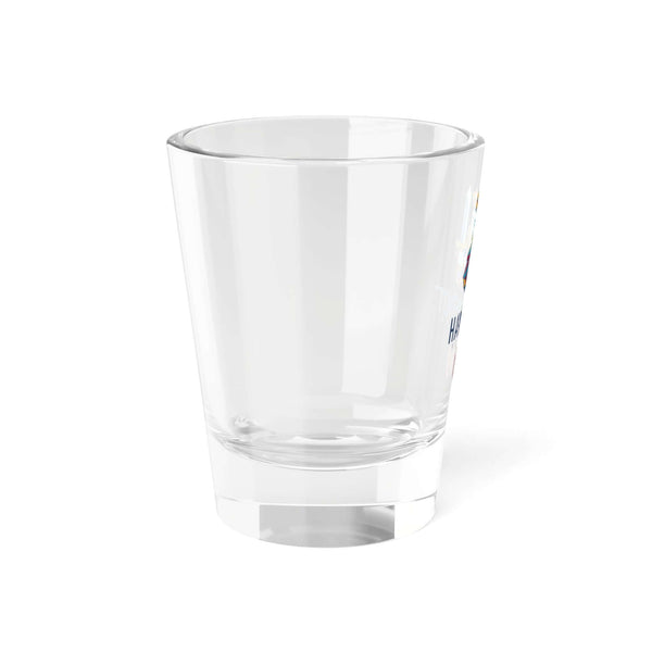 Clear glass Hand & Foot King shot glass with a vibrant, playful design, perfect for parties and special occasions.
