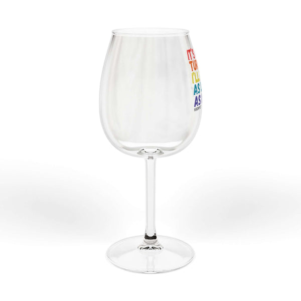 It's My Turn Hand & Foot Wine Glass - 12 oz elegant glass with colorful text, perfect for game nights and stylish wine enjoyment.