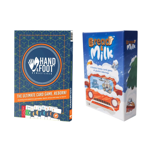 Hand & Foot Remastered with Bread & Milk Family Card Game boxes