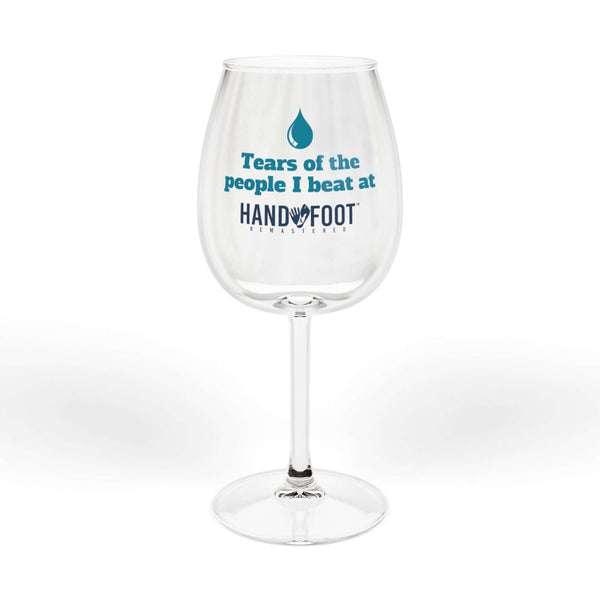Tears of the People I Beat Hand & Foot 12 oz wine glass, perfect for game night, made of high-quality glass with a glossy finish.