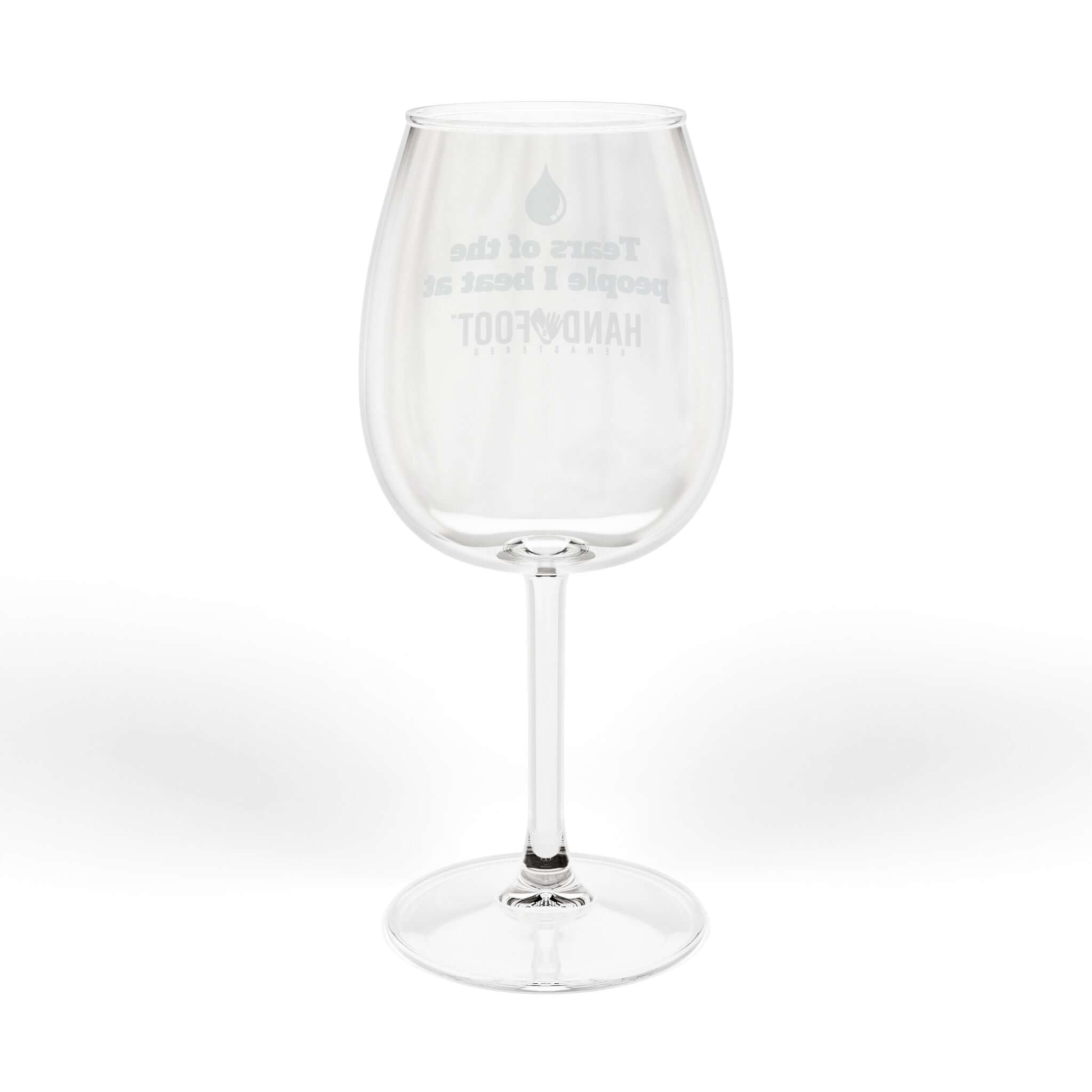 Elegant 12 oz wine glass with humorous engraving, perfect for stylish game nights and wine appreciation, made from high-quality glass.