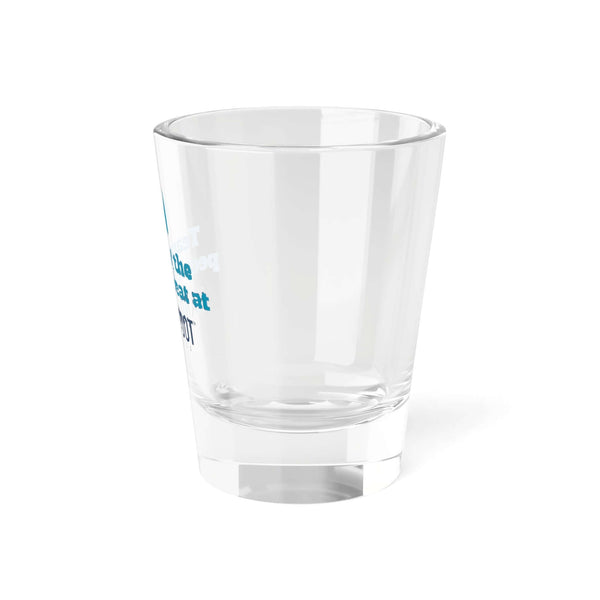 "Tears of the People I Beat" shot glass with vibrant design for parties and gatherings.