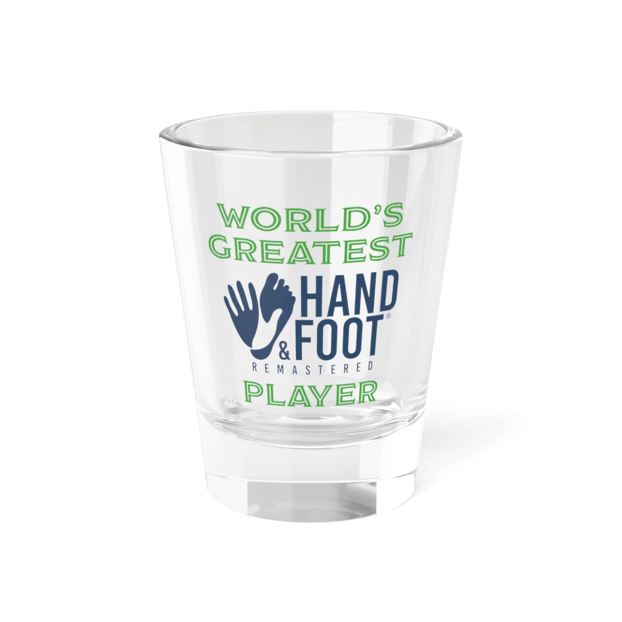 World's Greatest Player Shot Glass with vibrant design for game nights and parties